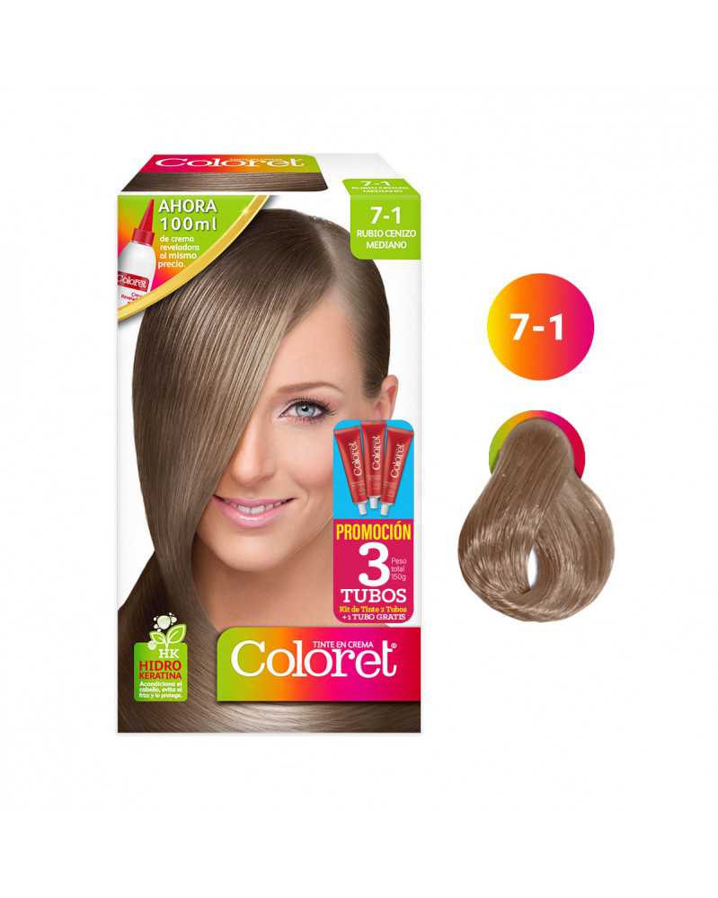 Tinte  coloret 7-1 rubio cenizo mediano doble tubo 100 gr 13455