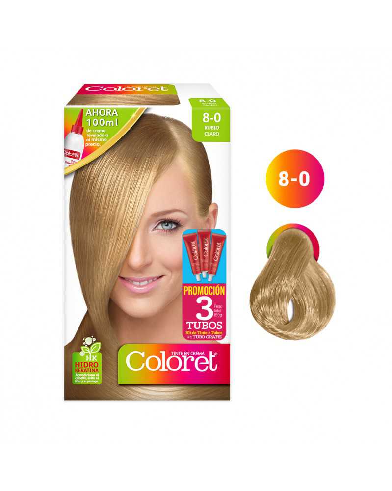 Tinte  coloret 8-0 rubio claro doble tubo 100gr 13456