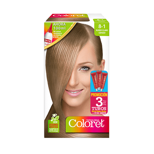 Tinte  coloret 8-1 rubio claro cenizo doble tubo 100 gr 13457