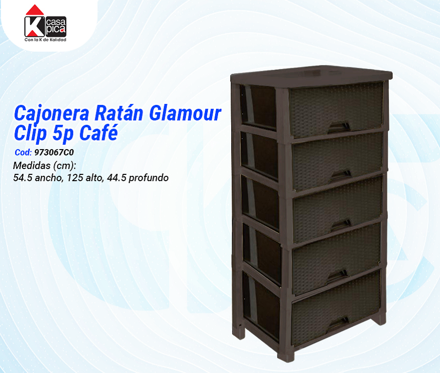 Cajonera Ratán Glamour Clip 5p Café