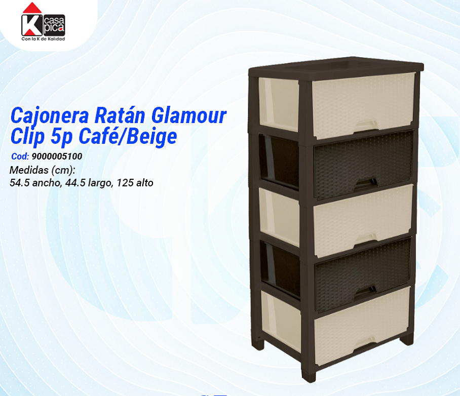 Cajonera Ratán Glamour Clip 5p Beige/Café