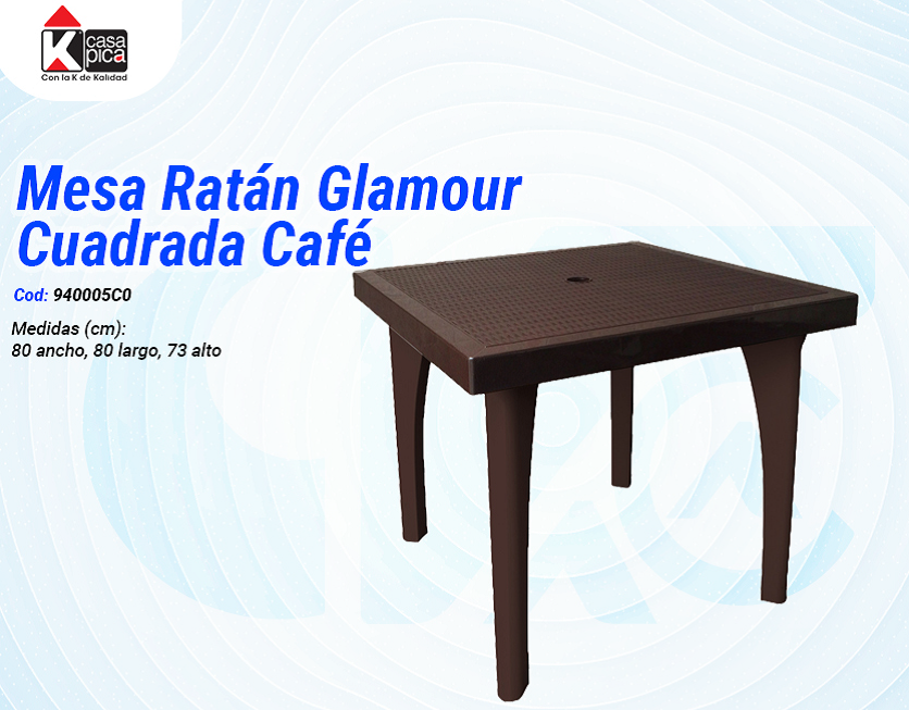 Mesa Ratán Glamour Cuadrada Café