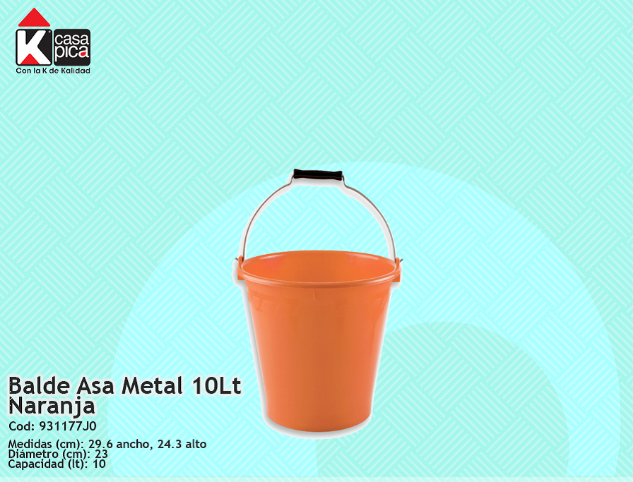 Balde Asa Metal 10 Lt Naranja