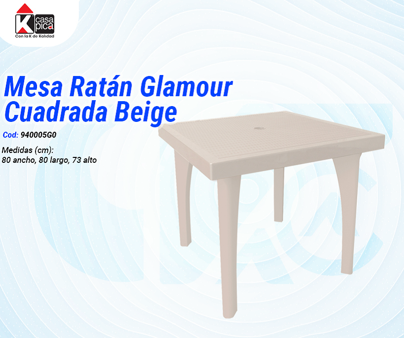 Mesa Ratán Glamour Cuadrada Beige